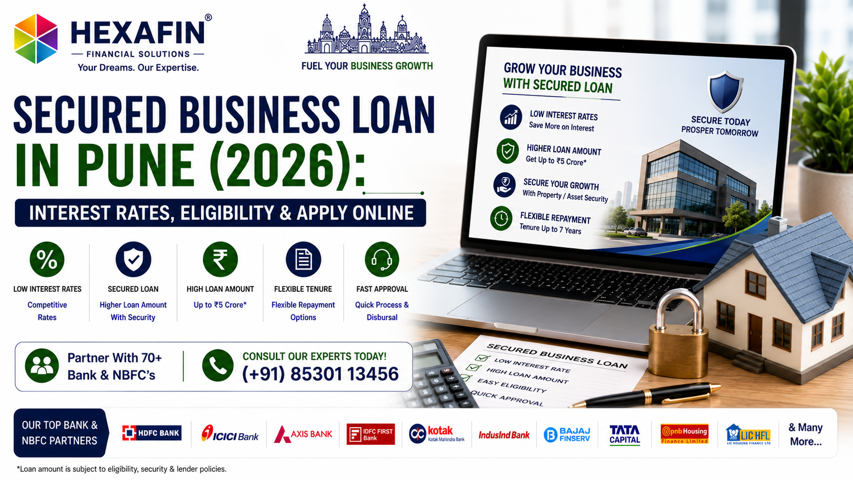 Secured Business Loan in Pune with low interest rates, property-backed business finance, eligibility, EMI, and online application