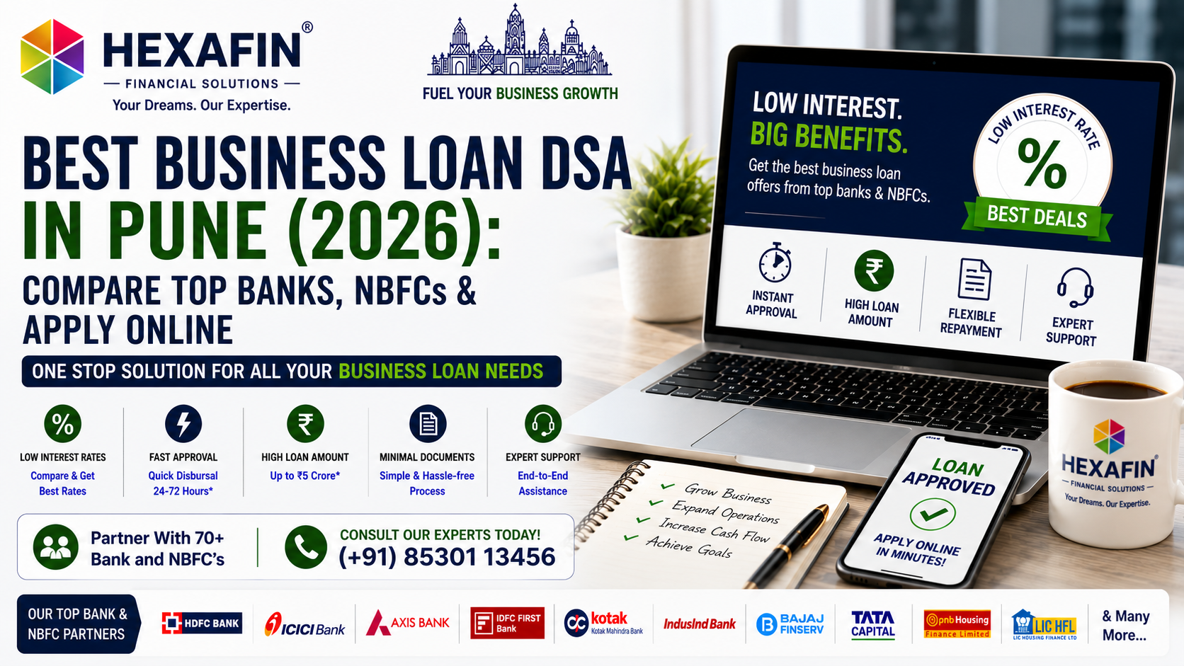 Best Business Loan DSA in Pune helping businesses compare top banks and NBFCs through Hexafin
