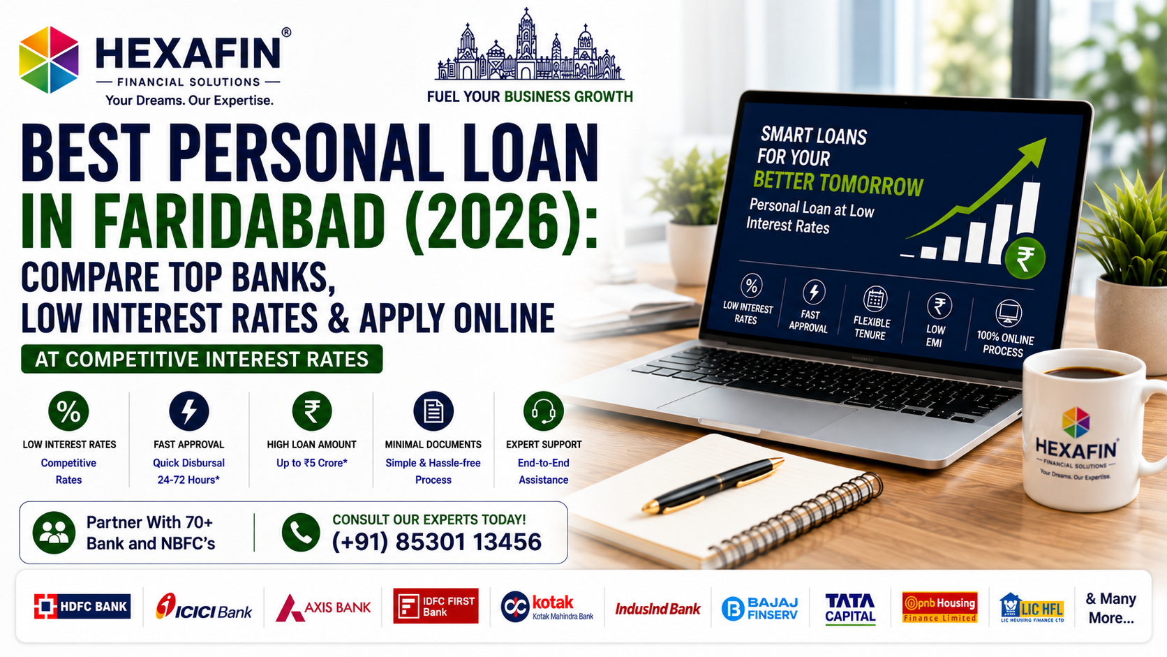 Best Personal Loan in Faridabad compared from top banks and NBFCs with Hexafin