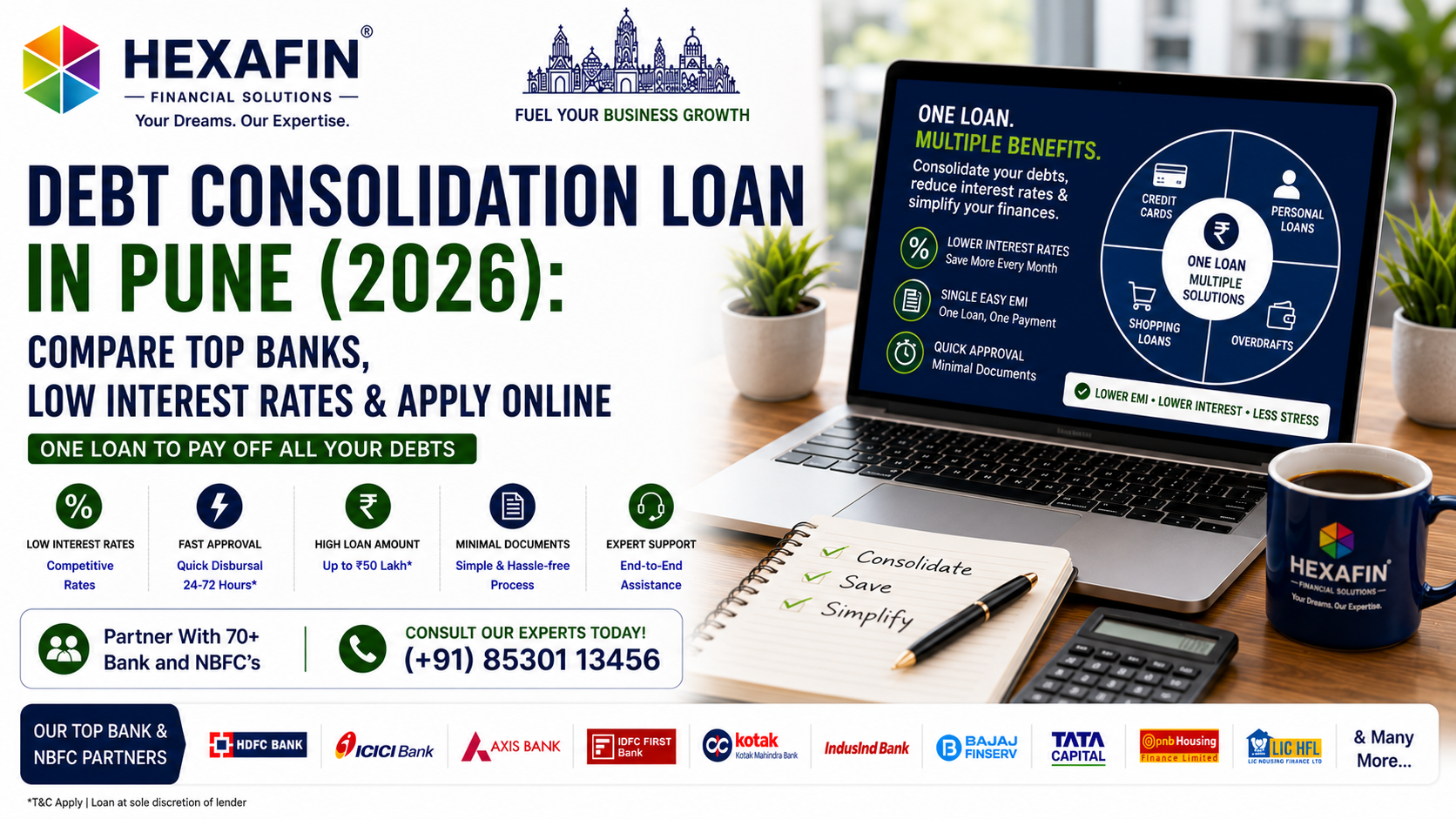 Debt Consolidation Loan in Pune to combine multiple loans into one EMI with expert guidance from Hexafin Loan Consultancy