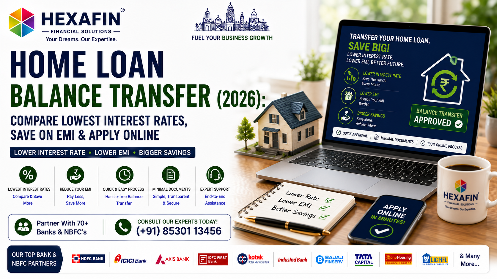 Home Loan Balance Transfer with lowest interest rates, reduced EMI, and expert loan assistance from Hexafin Loan Consultancy