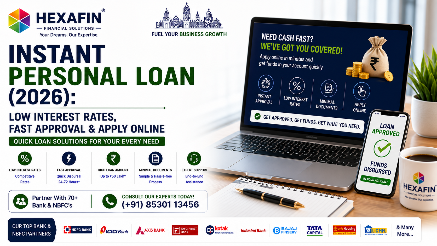 Instant Personal Loan with low interest rates, quick approval, and expert loan assistance from Hexafin Loan Consultancy