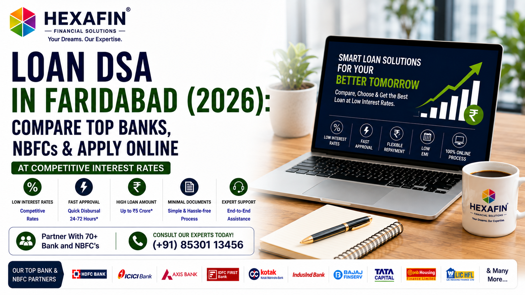 Loan DSA in Faridabad helping compare top banks and NBFC loan offers through Hexafin