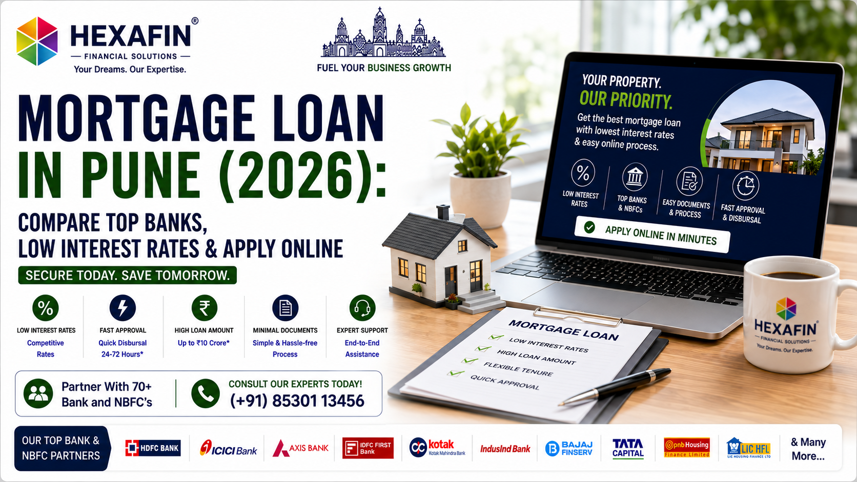 Mortgage Loan in Pune (2026): Compare Top Banks, Low Interest Rates & Apply Online 1 Mortgage Loan in Pune with competitive interest rates from top banks and NBFCs through Hexafin Loan Consultancy