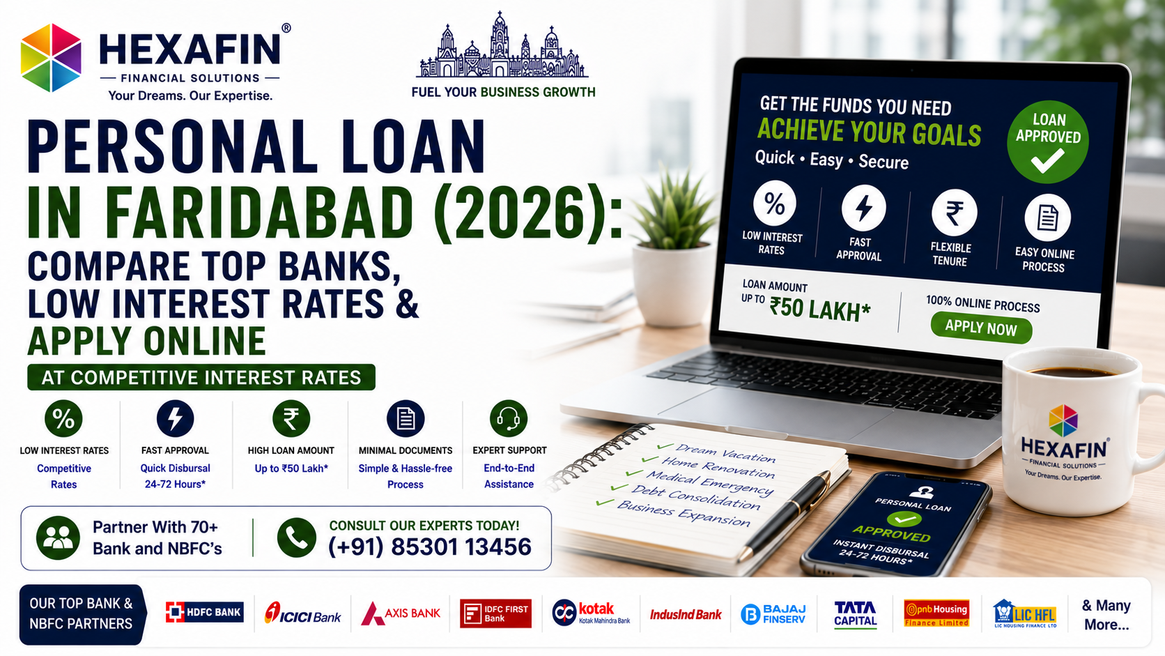 Personal Loan in Faridabad with top banks and NBFCs compared by Hexafin