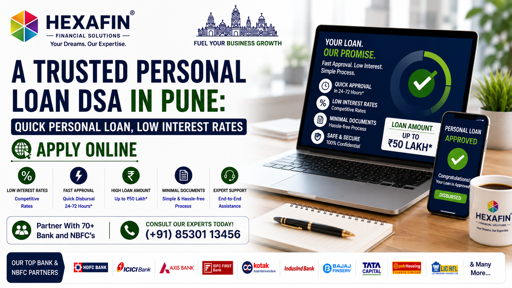 Trusted Personal Loan DSA in Pune helping borrowers compare top banks and NBFCs through Hexafin
