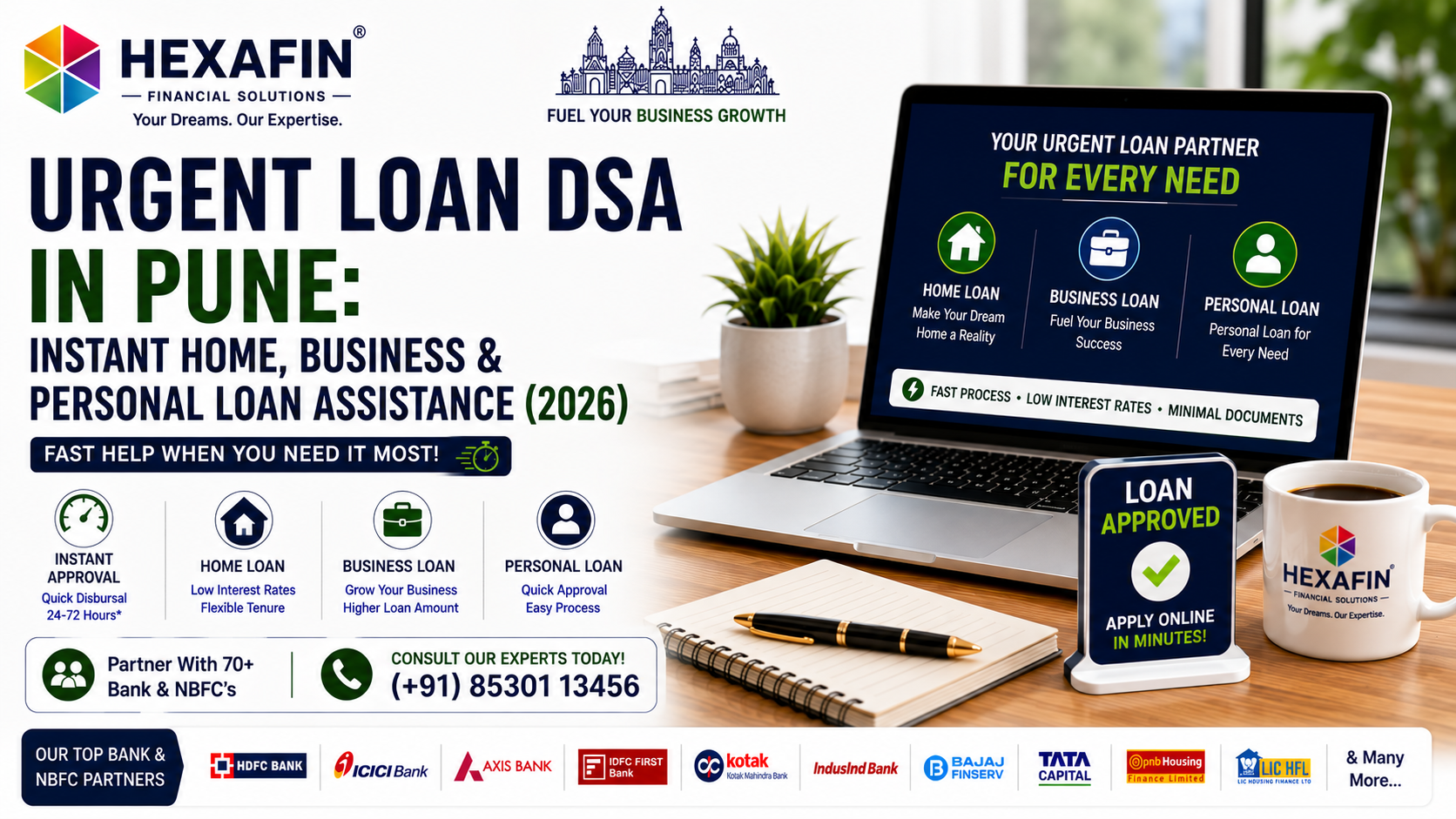 Urgent Loan DSA in Pune providing instant assistance for home, business, personal, professional, and car loans