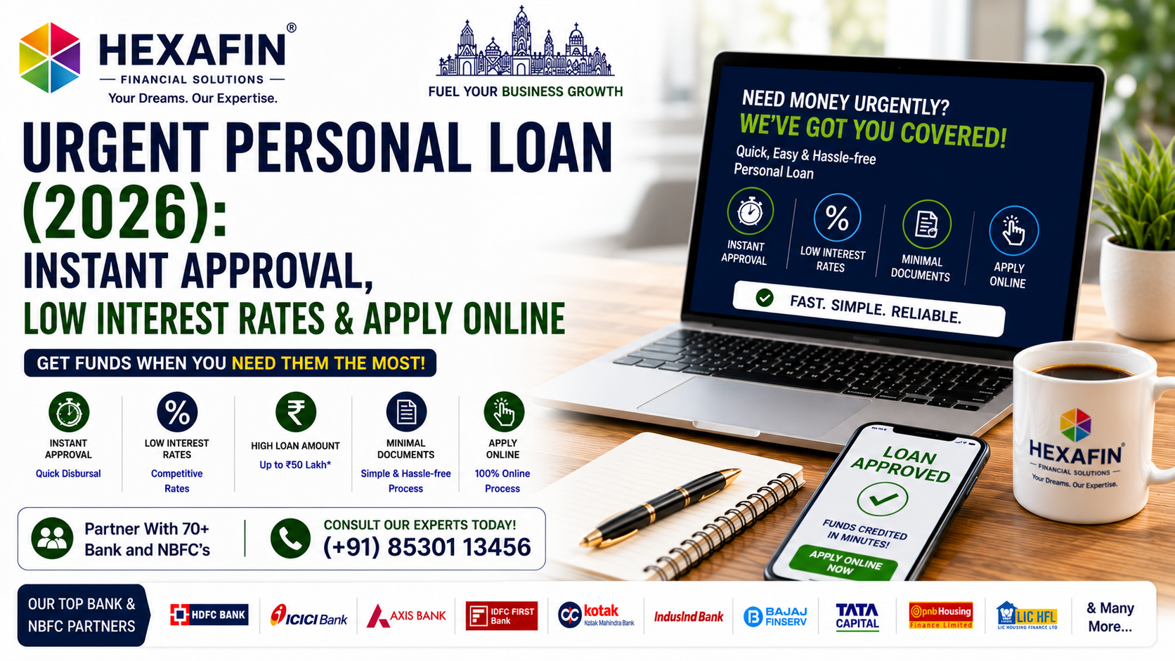 Urgent Personal Loan with instant approval, low interest rates, and expert loan assistance from Hexafin Loan Consultancy